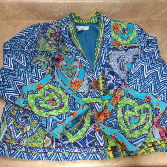 VTG SANDY STARKMAN M Patchwork Jacket Blazer Grandma Core Boho Artsy Cropped - Picture 1 of 9